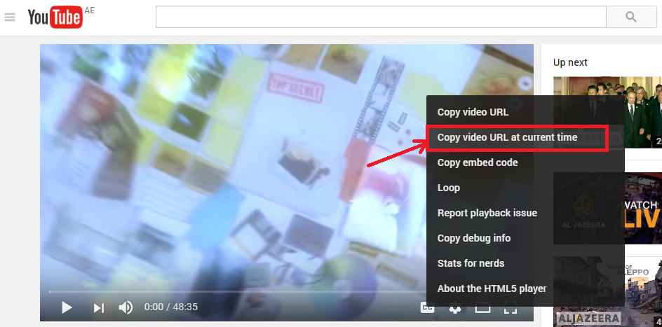 Copy YouTube Video URL at Current Time