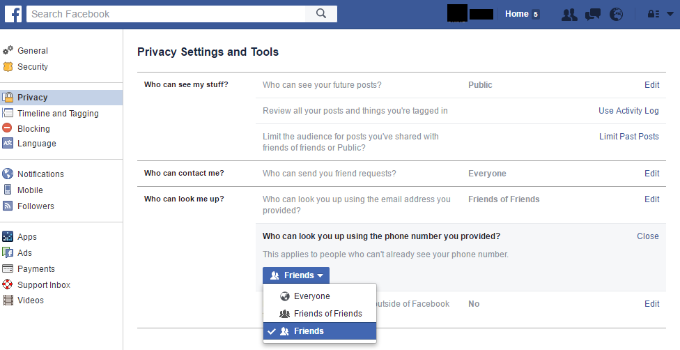 Facebook Privacy Settings: Phone Number